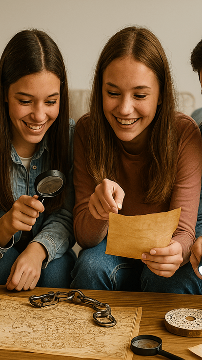 Quatre adolescents résolvent une énigme, escape game ludique ecoles et BDE